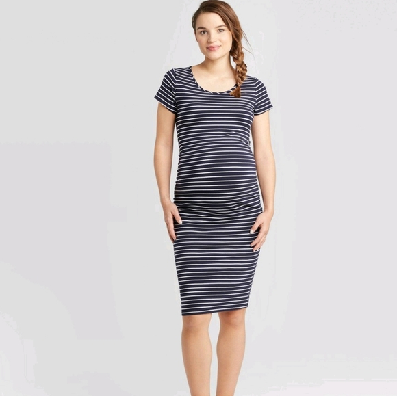 Striped short sleeve t-shirt Maternity dress - Picture 1 of 4